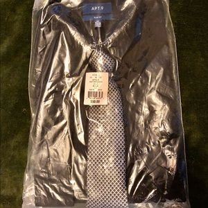 APT 9 Mens Black Buttonup With Silver Tie Sz. Medium BRAND NEW W/TAGS